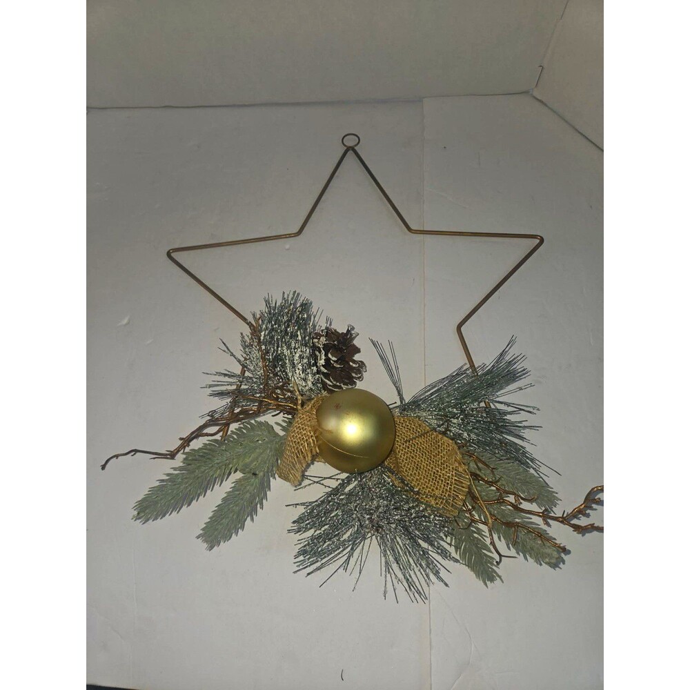 Star Hanging Decorative Christmas Ornament w/ Faux Pine, Pinecone Gold Ball